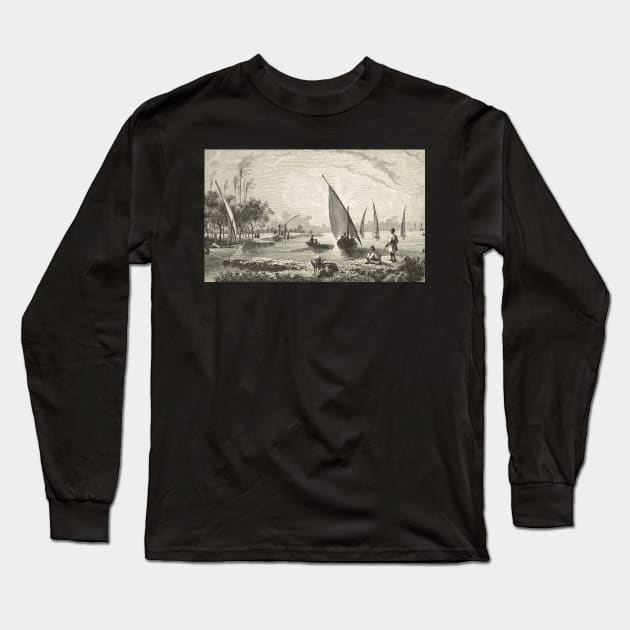 Engraving River Nile Scene Egypt 1881 Long Sleeve T-Shirt by artfromthepast